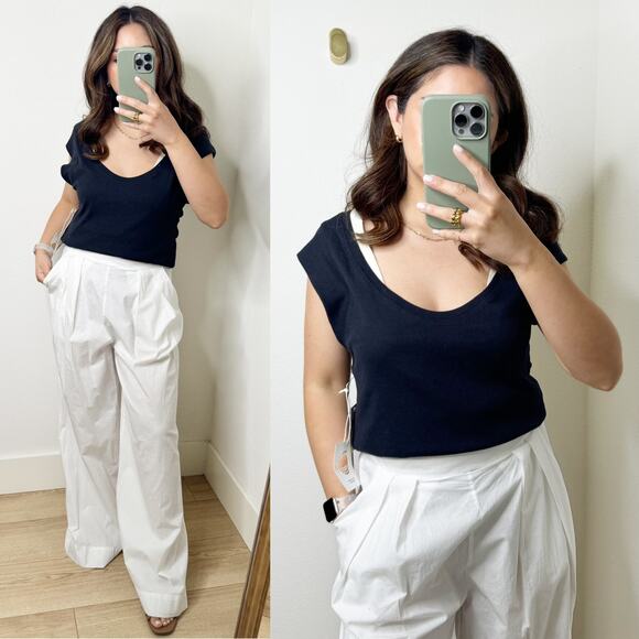 NWT Anthropologie Daily Practice Ariel Tank Short Sleeve Top Black White XL - Picture 4 of 10